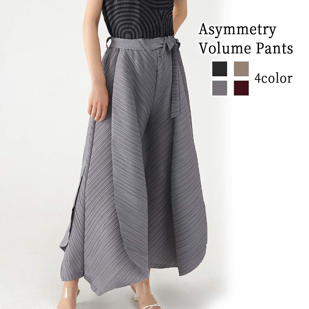 ワイドパンツ レディース アシンメトリーボリュームパンツ 人気 夏 デニム 冬 低身長 プレスパンツ 大きいサイズ ガウチョパンツ センター ゆったり ワイド ゴム ハイウエスト ジーンズ 秋 パンツ