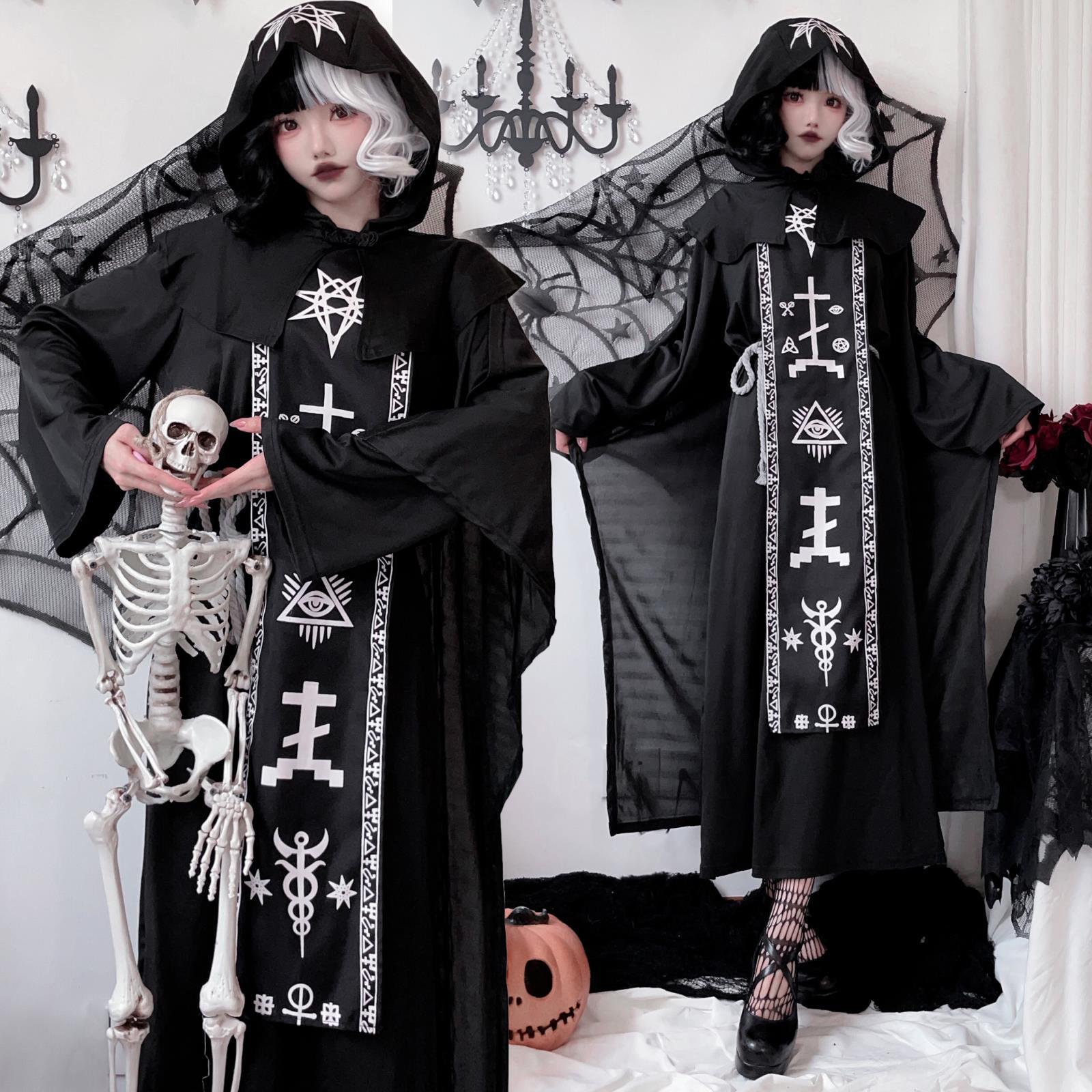 大人用デスマントブラックマジシャンローブ大人用コスプレゴースト新しいコスチュームゾンビ魔女コスチューム