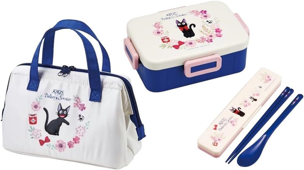 スケーター(Skater) ジジ フレンチ 抗菌 4点ロック お弁当箱 1段 650ml コンビセット (お箸/スプーン) 保冷ランチバッグ がま口 猫 キャラクター タイト ロック ランチボックス