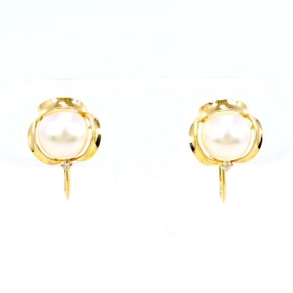K18 18金 YG イヤリング パール(真珠) ダイヤ 0.01 ×2 ジュエリー 中古