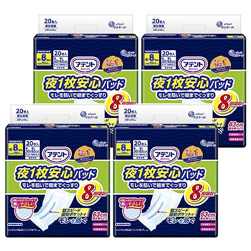 夜1枚安心パッド モレを防いで朝までぐっすり 8回吸収 80枚(20枚×4) テープ式用 【ケース販売】