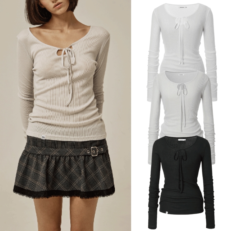 24FW Hazy top リボン ポイント スリーブ (3 COLORS)