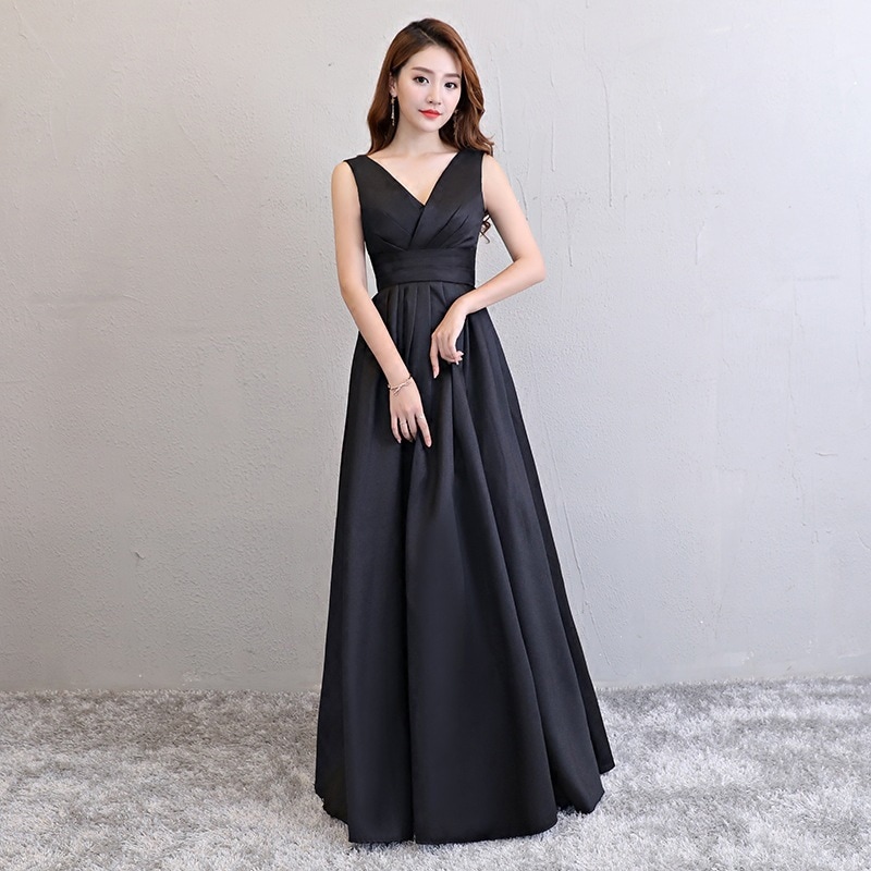 【1つ買うと10つ無料】ブラックドレス2025威厳のあるファッショナブルなロングバンケットホストドレス女優ドレス