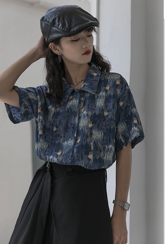 【送料無料】レディース 2カラー シャツ 半袖 タイダイ柄 絞り染め ブルー イエロー