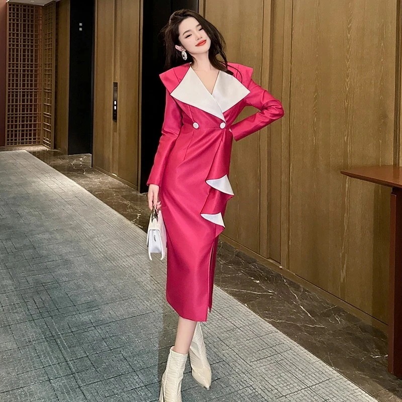 【3日で出荷】秋 ドッキングワンピース フリル おしゃれ 女王風 ドレス パーティードレス キャバ 着痩せ 大人 同窓会 披露宴 卒業式 結婚式 演奏会 ウェディング 二次会 発表会 メガ