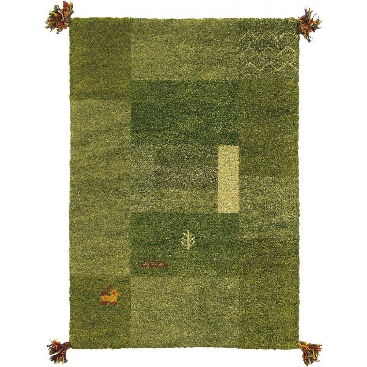 萩原 ギャッベ 玄関マット グリーン 約45×75cm GABBEH D11 ウール 手織り 敷物 おしゃれ インド