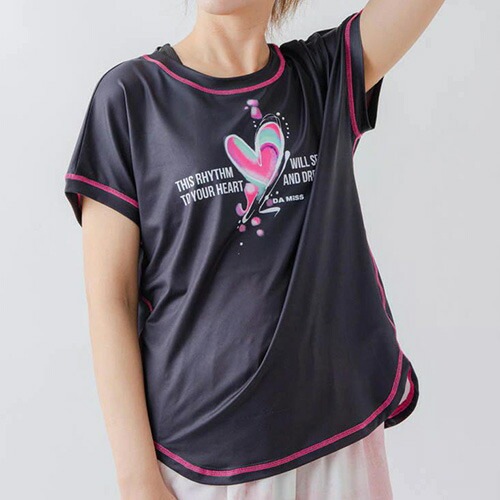 ペイントハートTシャツ フィットネス 半袖 ウィメンズ 1634-1466-BLK