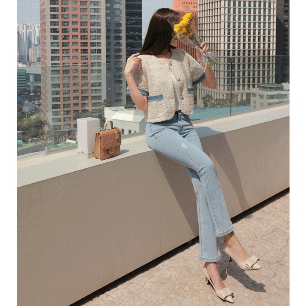 クリック＆ファニーリップフィットブーツカットデニムパンツ [サイズSML]