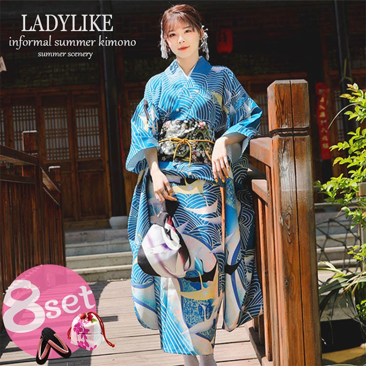 【新品追加】浴衣 ゆかた yukata 浴衣セット セット 9点セット 髪飾り 足袋 下駄 作り帯 帯飾り 帯締め 巾着袋 半衿 レディース 女性 レディースゆかた 20代 30代 40代 洗える 和 7,924円