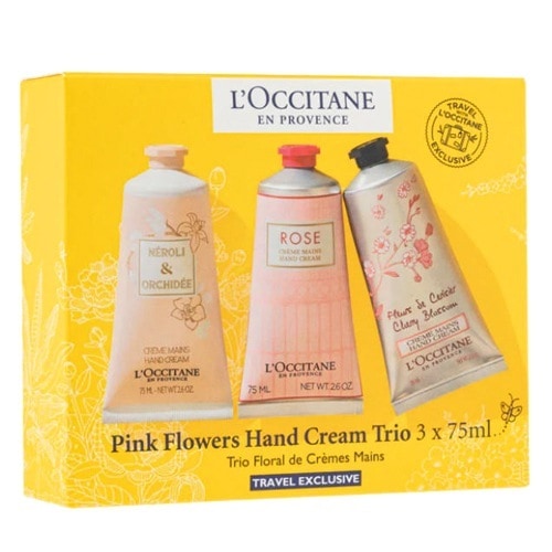 LOCCITANE ロクシタン ピンク フラワーズ ハンド クリーム コレクション (ローズ 75ml +チェリーブロッサム 75ml +オーキデ プレミアム 75ml)
