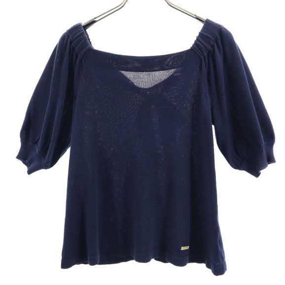 三陽商会 花柄リボン 半袖 セーター 38 ネイビー ニット レディース