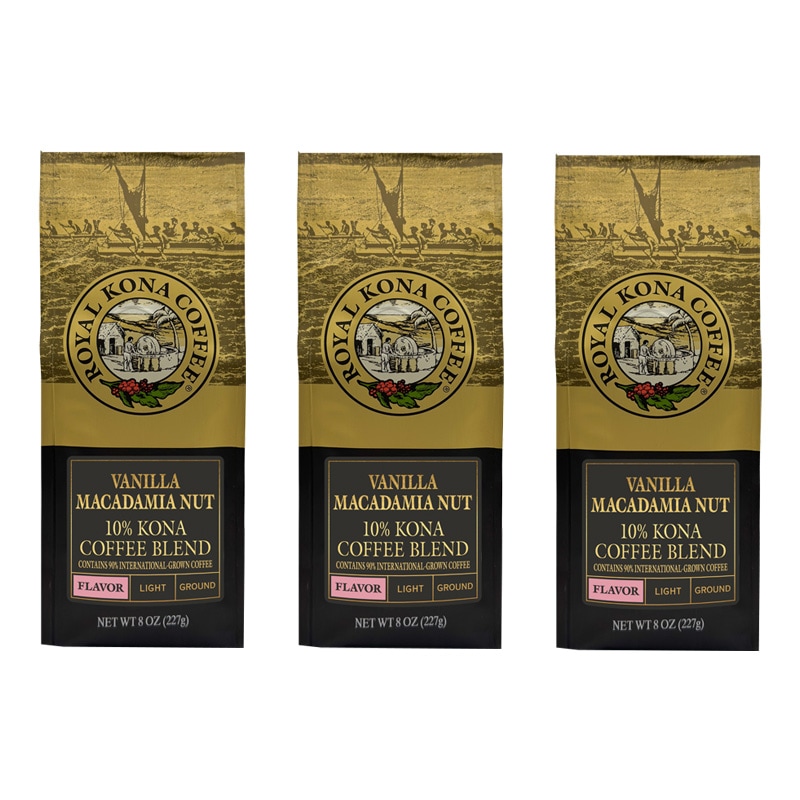 ロイヤル コナコーヒー バニラマカダミアナッツ 227g (8oz) 3袋セット コーヒー豆 ハワイ