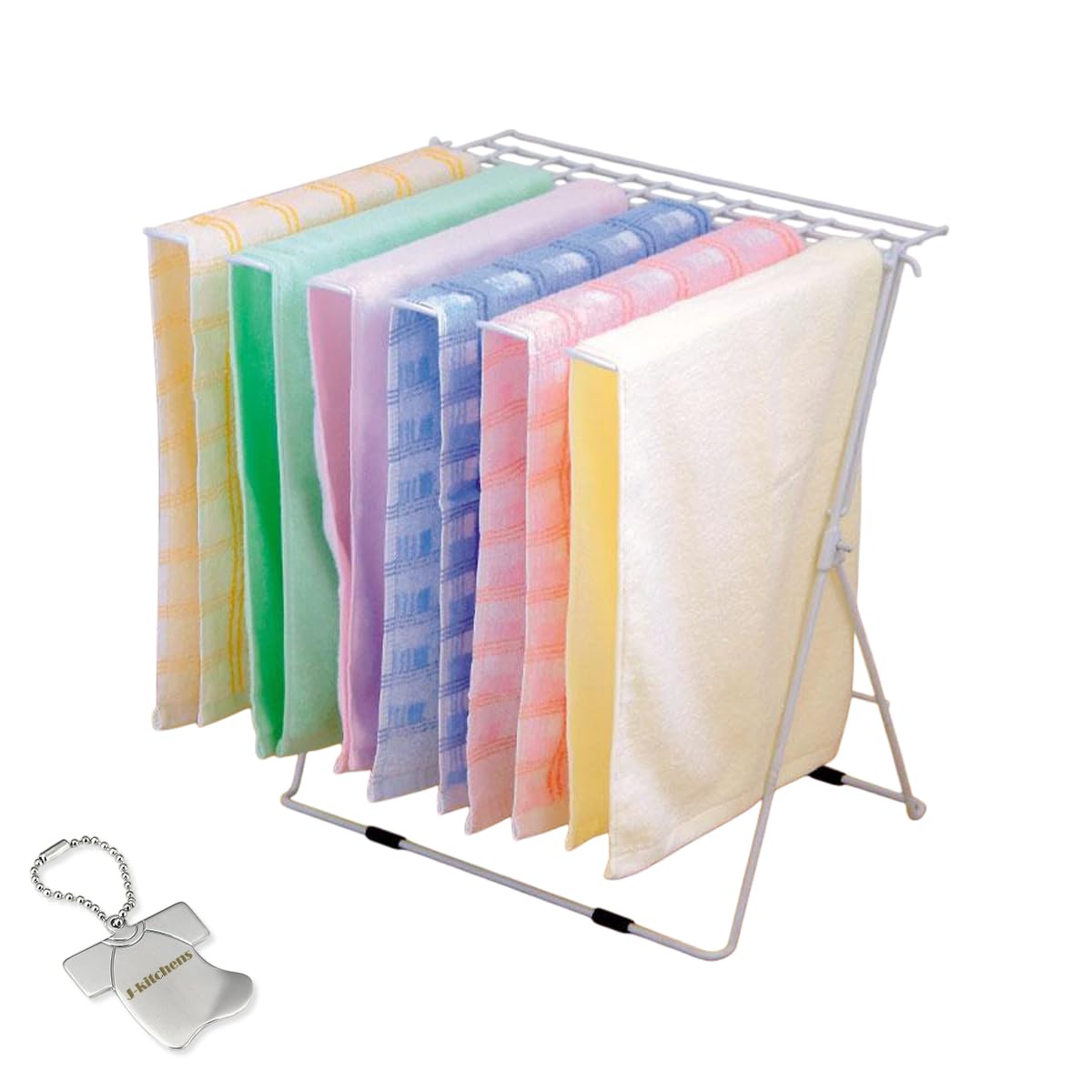 J－kitchens 物干し タオル ハンガー スタンド式 ６連 箱入り ピンチ 14個付き 日本製 オリジナルタグ付き