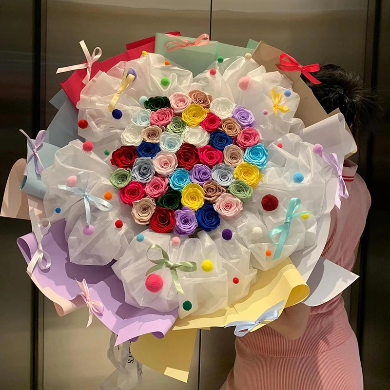 ドーパミンの永遠の花のためのベストフレンドのためのローズブーケシミュレートされた石鹸の花愛好家の誕生日プレゼント