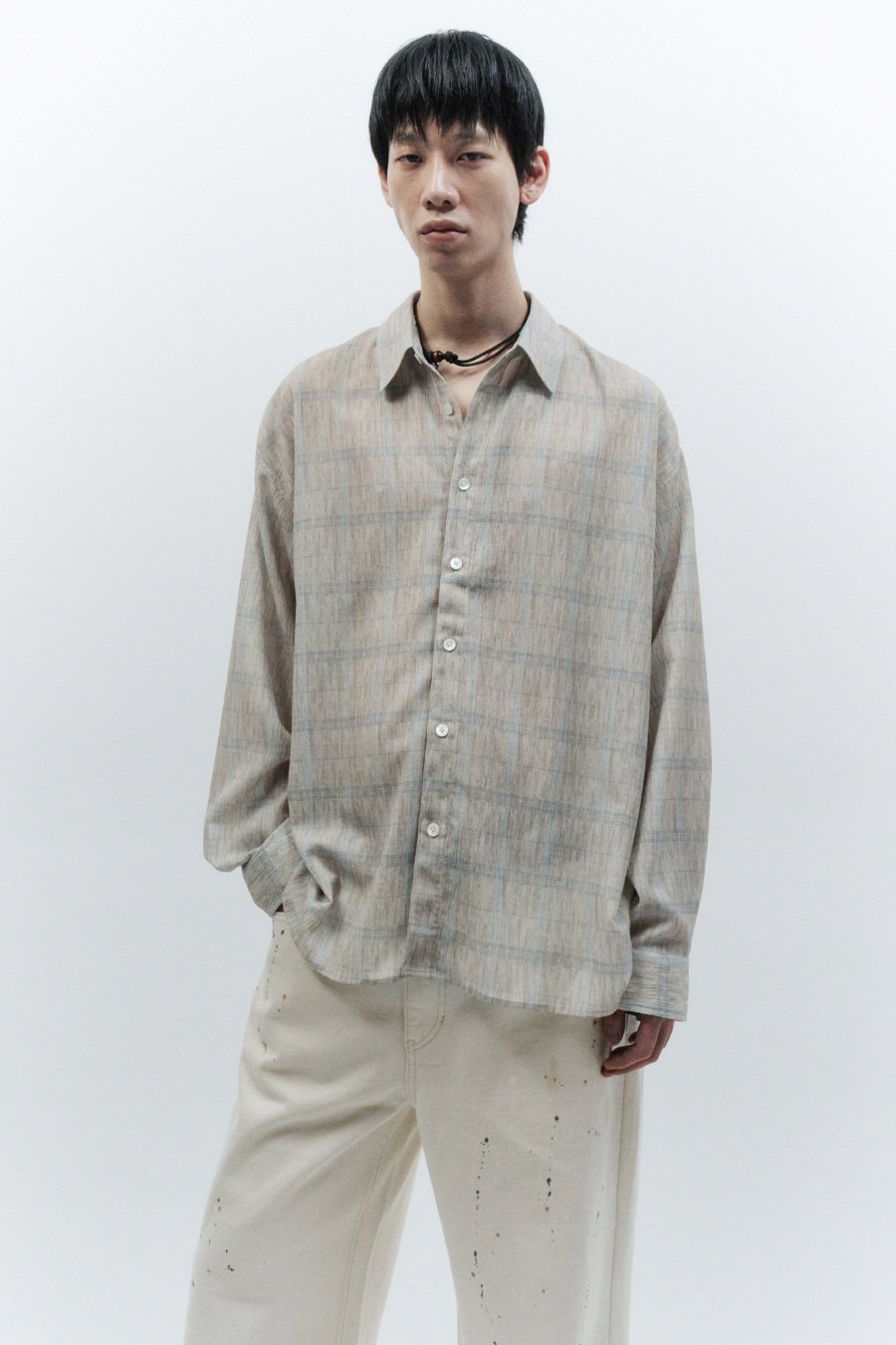 【INSILENCE】 OVERSIZED FIT CHECKERED PRINT SHIRT : BEIGE 14,249円