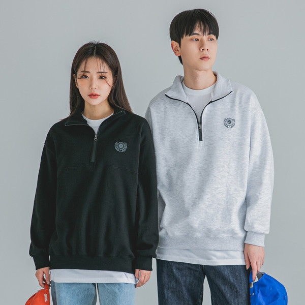 アルビンクロー 月桂樹 エンブレム 半ジップアップマンツーマンTシャツ MAR764（2COLOR） 5,731円