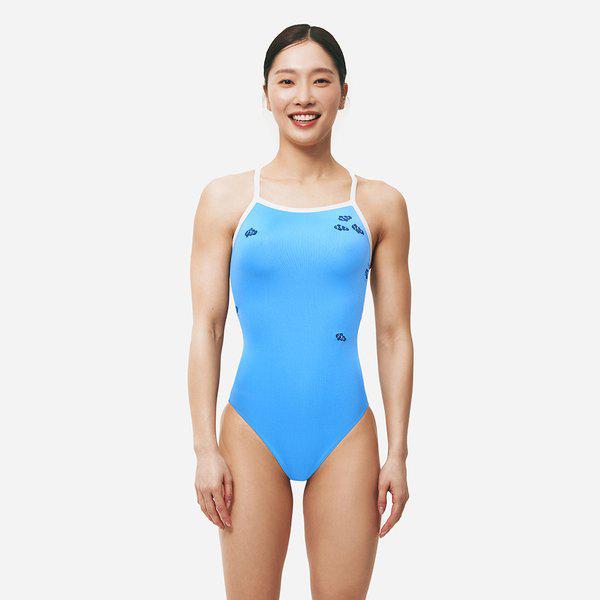 [] 女性 クラウンフィッシュ Vバック ワンピース水着 ライトブルー (B5SWSWS010LBL)