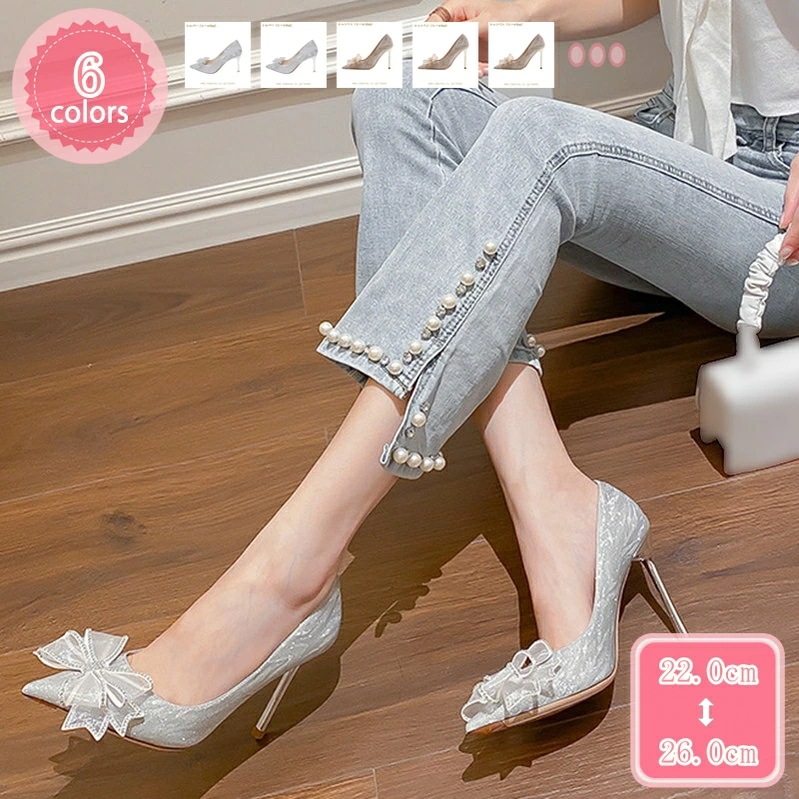 500円OFFクーポン パンプス 痛くない ハイヒール ピンヒール ウェディング キラキラ パンプス 蝶結び ポインテッドトゥ パンプス ピンヒール 美脚パンプス フォーマル 結婚式 オフィス 大きい 7,811円
