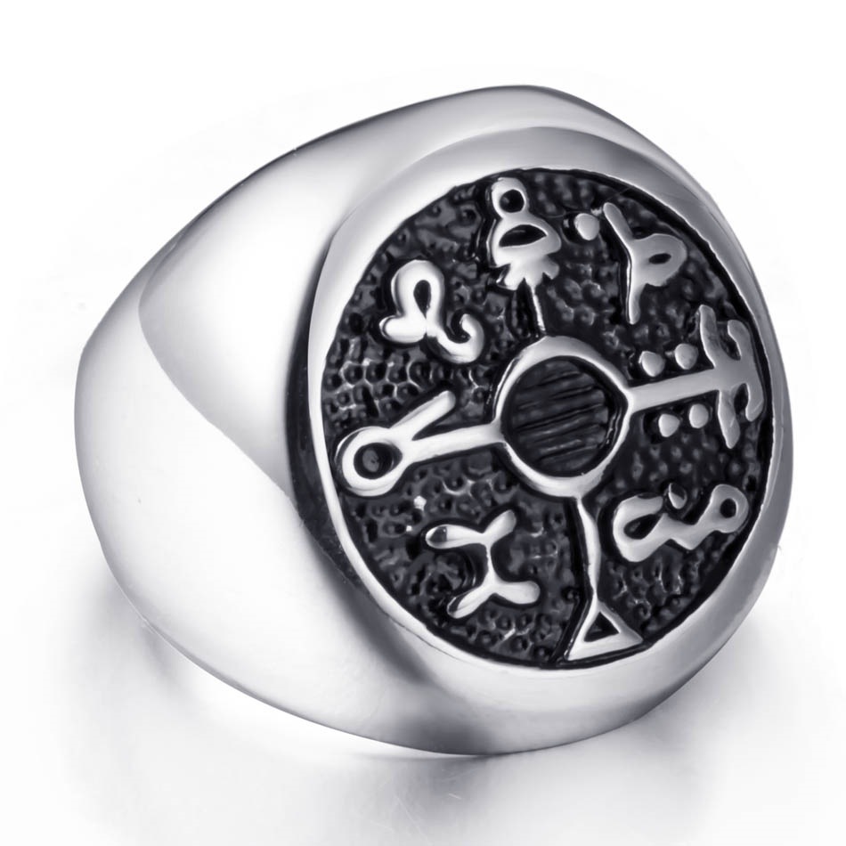 ソロモンカバラステンレスリング（ZRC085）指輪 印台型 密教 文字 神秘的 神様 メシア 秘法 丸い 丸型 面白い オモシロい メンズ レディース ペアリング 結婚式 r1148xxxxxxxx