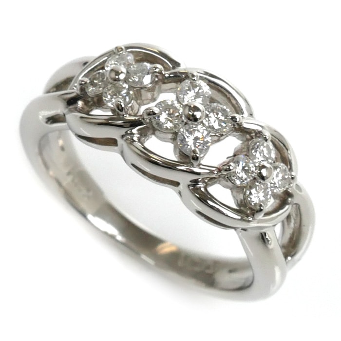 Pt900プラチナ フラワーモチーフ リング指輪 ダイヤモンド0.33ct 9号 6.3g レディース 中古 美品