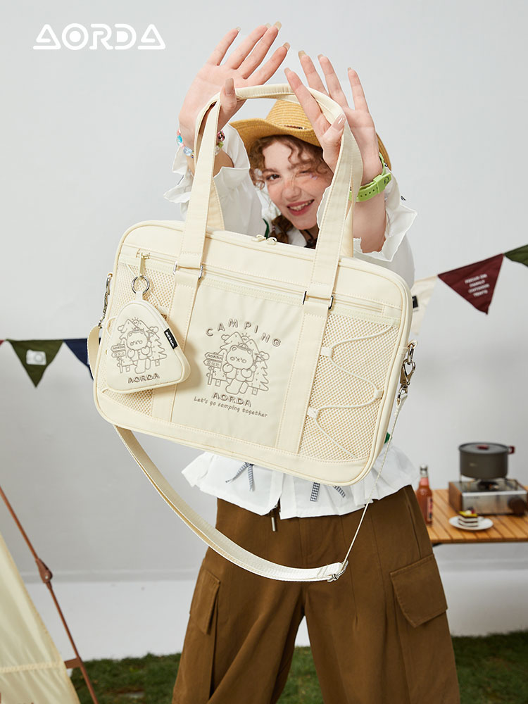 aorda キャンプダイアリートートバッグ レディース 大容量 学生通勤 パソコンバッグ カレッジスタイル ショルダーバッグ クロスボディバッグ