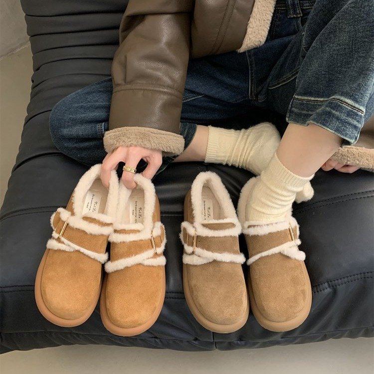 レトロな厚底の女ガベットブーケ靴秋冬スノーブーツ厚手綿入れ靴婦人靴の外に毛足靴を履く