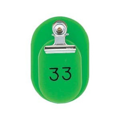 ORIONS 親子番号札(小判型) 番号(1-50) 大小2枚組(目玉クリップ付) 黄緑 CT-1-1-YG