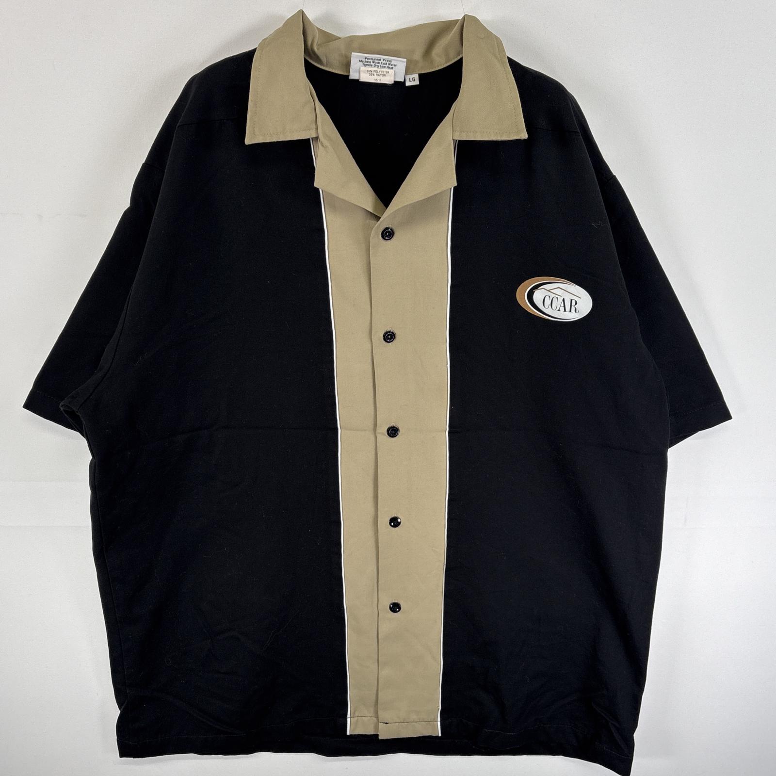 古着 クルージン 半袖シャツ ボーリングシャツ レーヨンシャツ 両面 ラバープリント L ブラック系 ツートン メンズ