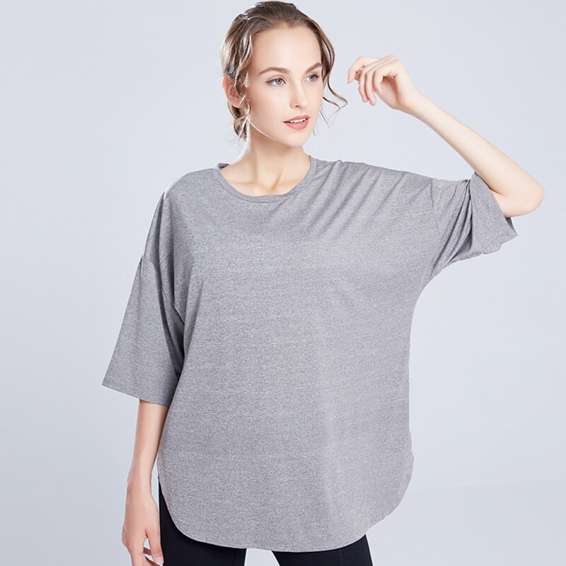 カットソー レディースファッション トップス Tシャツ 五分袖 春 夏 ゆったり ゆる ラフ ジム ヨガ カジュアル ラウンドネック 公園 部屋着 ルームウェア 大きめ ブラック ピンク