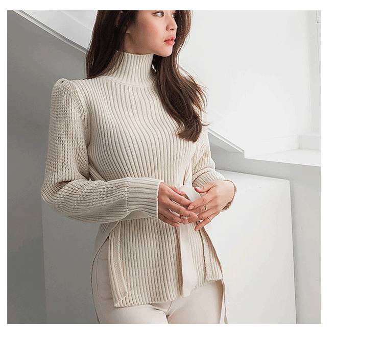 セーター ウエストマーク トップス 長袖 ハイネック シンプル カジュアル おしゃれ 可愛い 大人 女子 無地 秋 冬 きれいめ 上品 普段使い お出かけ デート サイドスリット リブ 通勤 通学