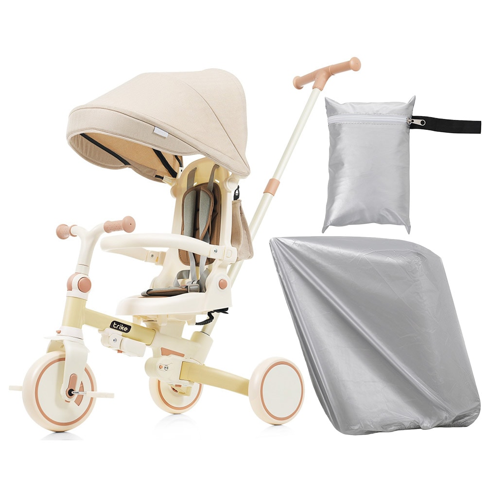 【国内発送】625子供用三輪車 折りたたみ 三輪車カバー ほこりカバー付き 舵取り 手押し棒 ストッパー付き 三輪車カバー おしゃれ 7in1 BTM 1歳 2歳 3歳 座面回転 自転車 キックバイク