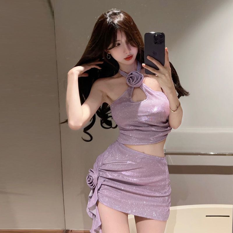 水着 Swimwear セクシ今週の割引は 25% オフですーで甘い立体的な花の透かし彫りで細く見える首掛けスカートスタイル水着女性温泉 メガ割 4,615円