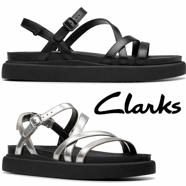 クラークス レディース ストラップサンダル ぺたんこ 歩きやすい 黒 フラットシューズ 本革 靴 ローヒール ブラック 26181259 シルバー 26181261 ベルクロ アリステラローズ 送料無
