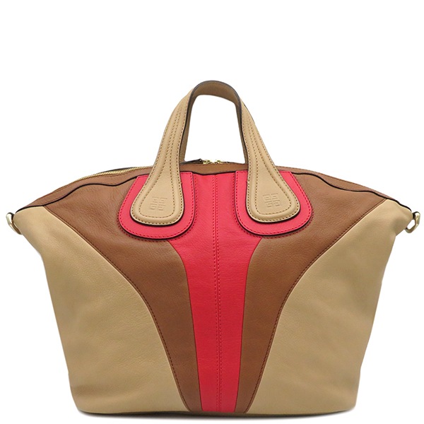 ジバンシイ GIVENCHY 2WAYバッグ ナイチンゲール ミディアム ゴートレザー ベージュ×ブラウン×レッド ゴールド金具 ハンドバッグ ショルダー 【保存袋】【中古】