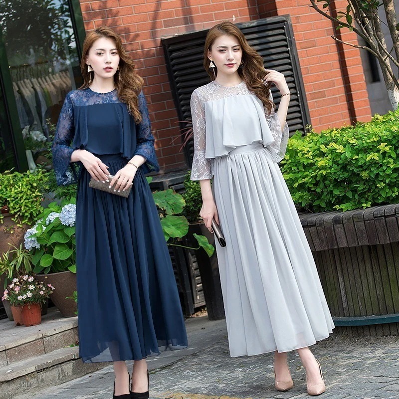 [急速出荷]発表会 二次会 ウェディング 演奏会 結婚式 卒業式 披露宴 同窓会 大人 着痩せ キャバ イブパーティードレス ロングワンピース イブニングドレス 10色 レース