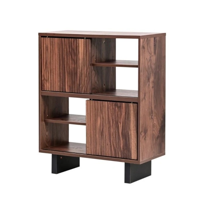 和モダン シェルフ ラック 収納棚 扉付き FWM-0002-BRBK ブラウンブラック