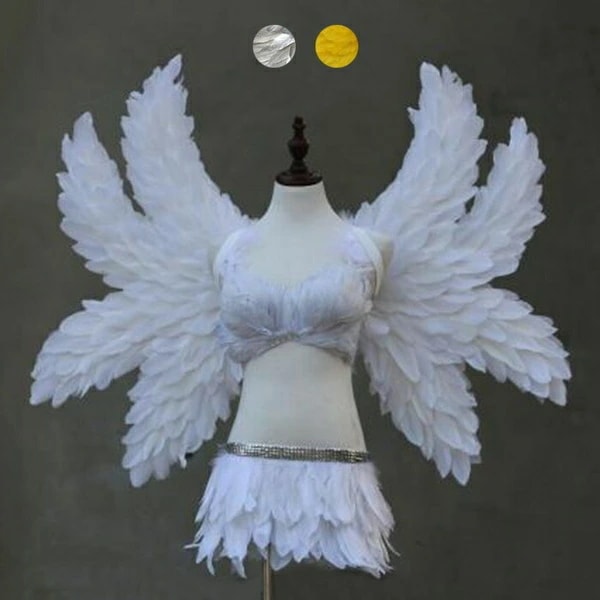 天使 羽 コスプレ 道具翼 wing ウイング ホワイト シルバー イエロー 90*115cm 八翼 天使みたい 堕天使 妖精 悪魔 ファッションショー パーティーグッズ 撮影 ステージ道具 イベント