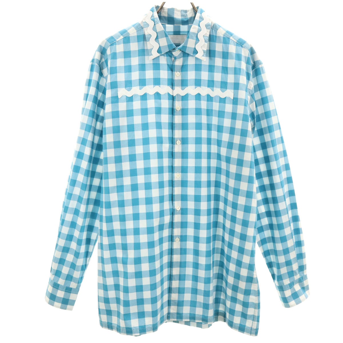 イタリア製 ギンガムチェック柄 長袖 コットンシャツ 42 ホワイト メンズ 古着