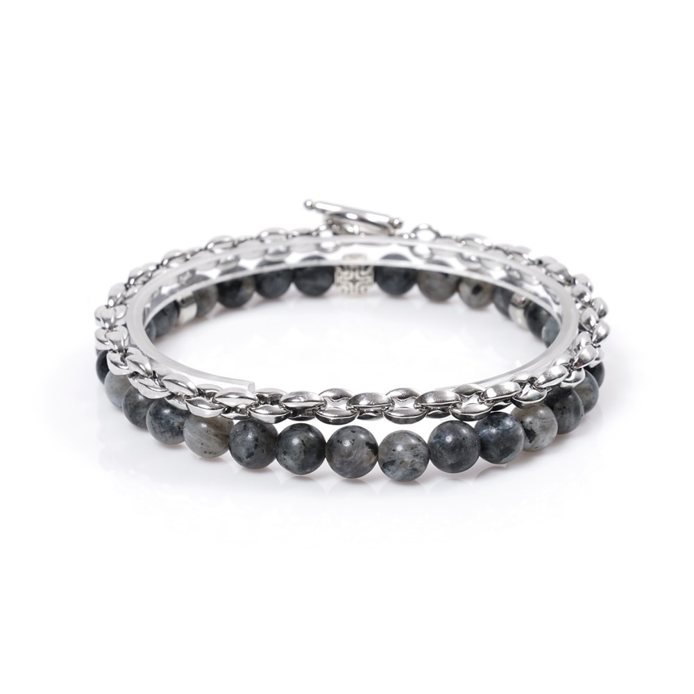 JBANS クラシックサージカルスチールクラブチェーン 444 スリムジェイド 525 ブレスレットセット (C2101-SE185_GR)