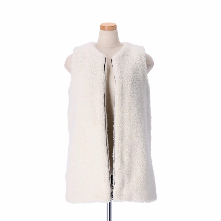 エコファー ベスト ジレ ミドル丈 フェイクファー ホワイト キルティング ファスナー レディース ギフト プレゼント 送料無料