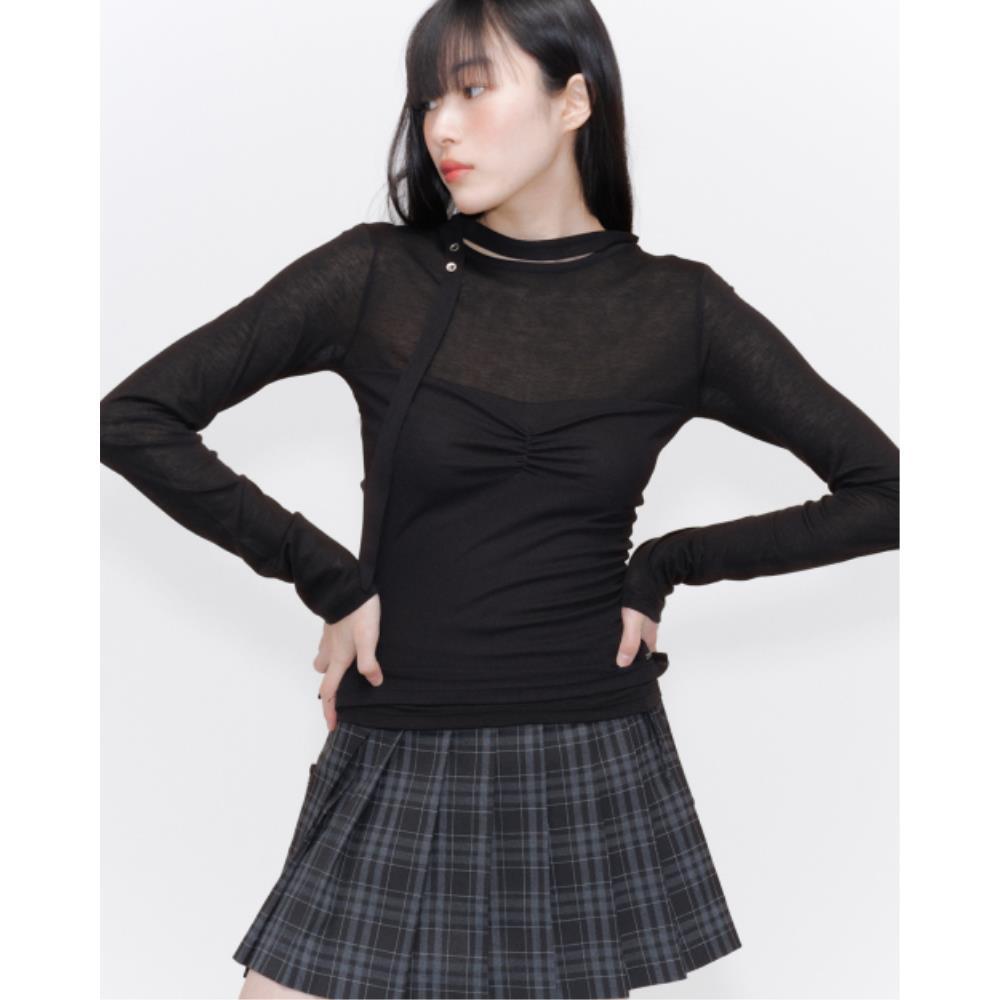 MISEKI SEOUL Sheer layered scarf long sleeves BLACK MSK2