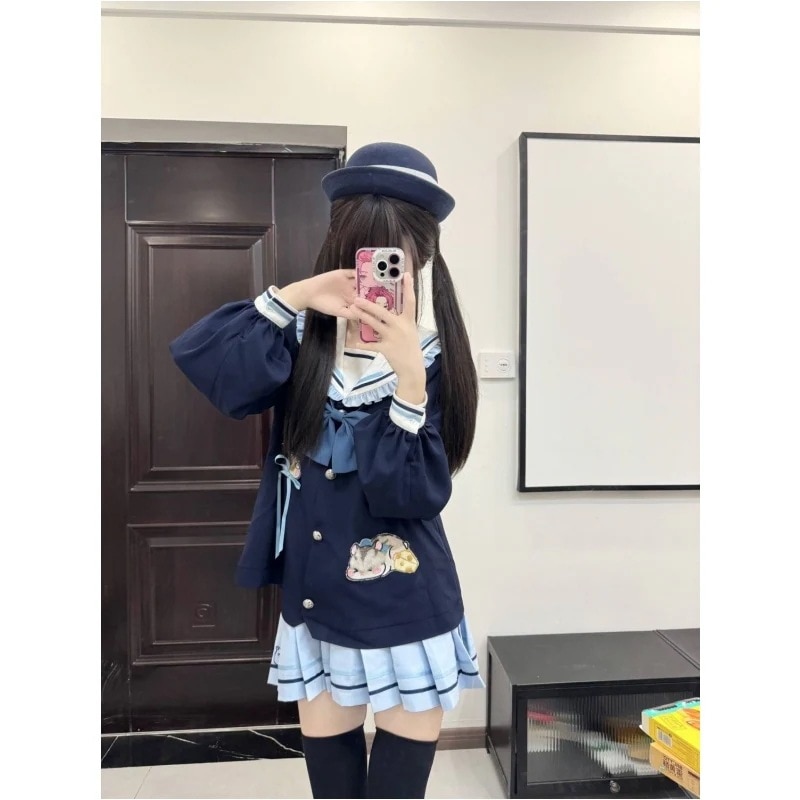 スーツ通学中学女子高生中学生ジャケットJK制服ワンピースブレザーセットアップレディースかわいい優しいウサギ警官セーラー服シャツプリーツスカート2点セット