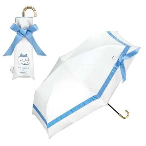 【2025】Wpc. 日傘 遮光 ちいかわ ほめられリボン ミニ オフ 遮光率100%/UVカット率100%/・UPF50+/遮熱/晴雨兼用 折りたたみ傘 ハチワレ [友情を結ぶ大切な青いリボン] コ