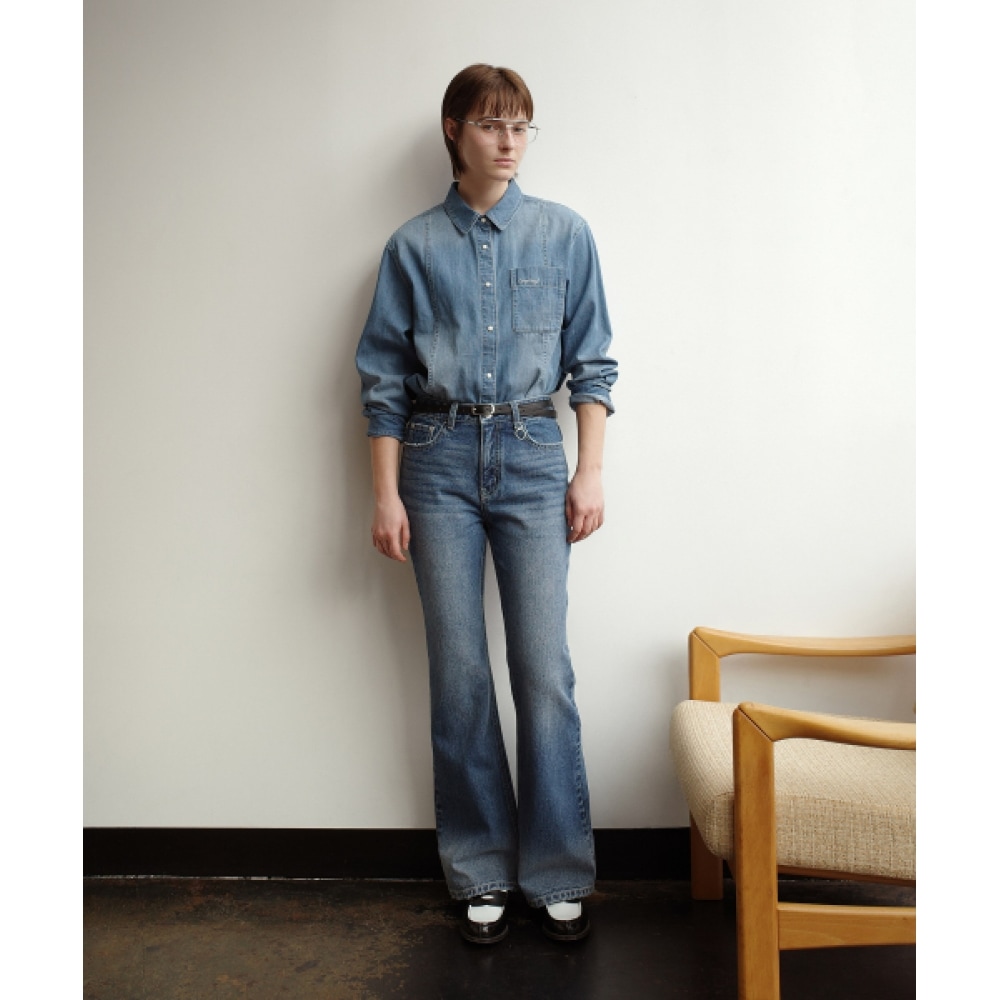 COVERNAT 女性女性セミブーツカットデニムパンツブルー