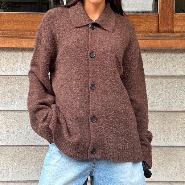 Hスタイル(OT)ウールカラーカーディガン 冬 女性 ウール カーディガン ルーズフィット ビッグサイズ ジャンパー ジャケット アウター