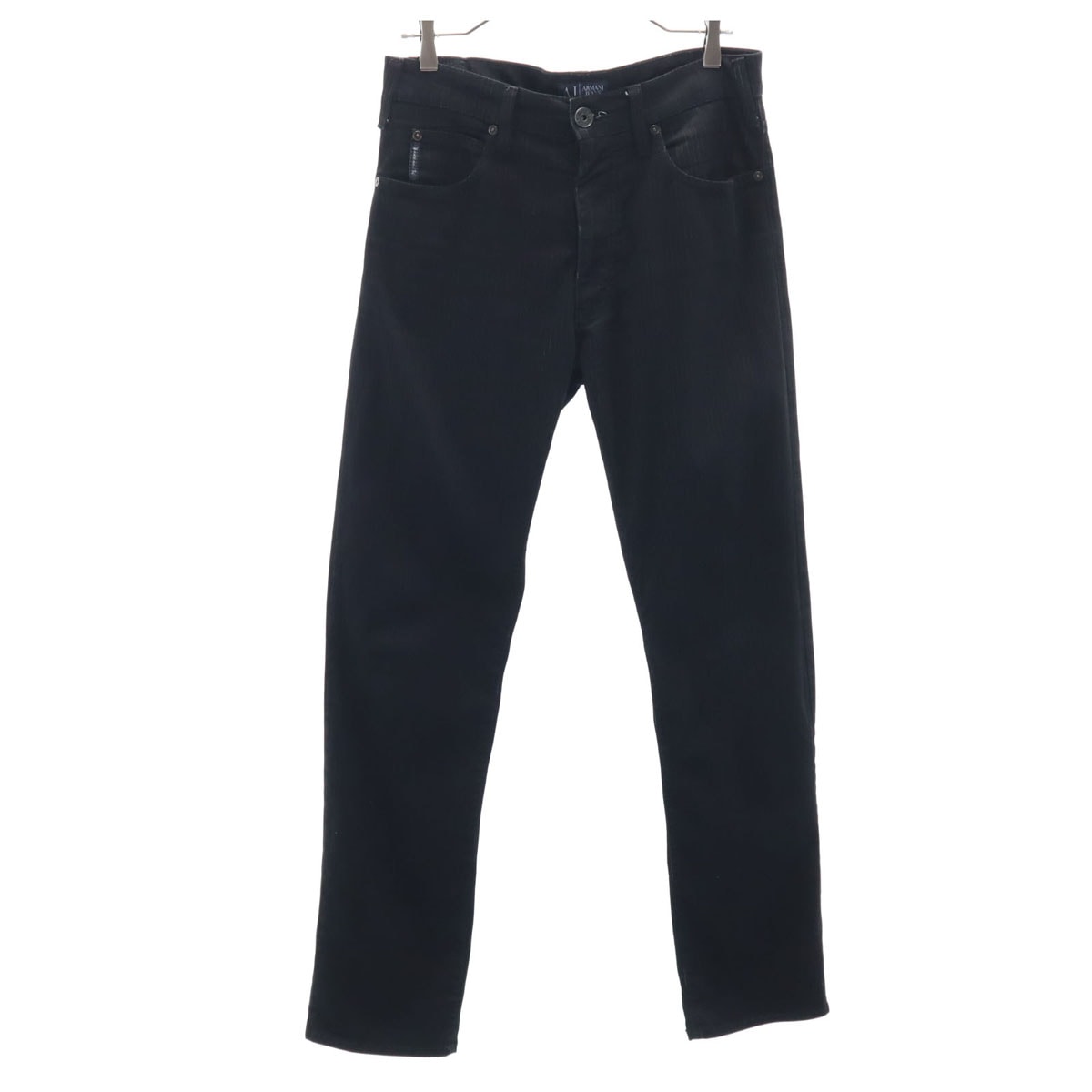 ARMANI JEANS アルマーニジーンズ ストライプ柄 コンフォートフィット ロングパンツ W32 ブラック モールスキン メンズ 古着