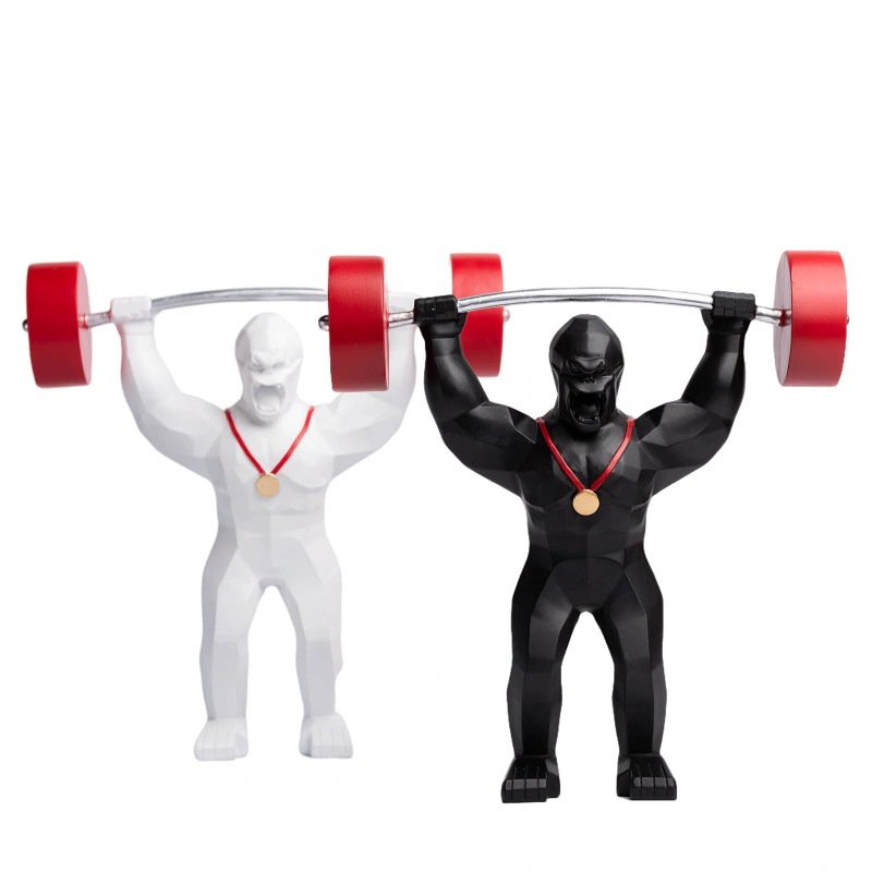 重量挙げをするゴリラの置物 樹脂工芸品 装飾品 バーベル