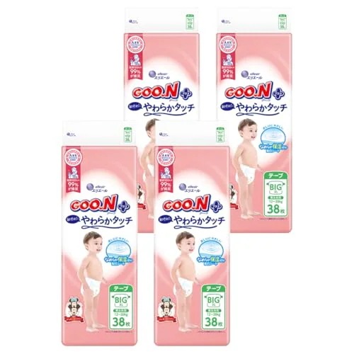 【テープ BIGサイズ】グーンプラス 敏感肌にやわらかタッチ おむつ (12~20kg) 152枚(38枚×4) [ケース販売] (ディズニーデ