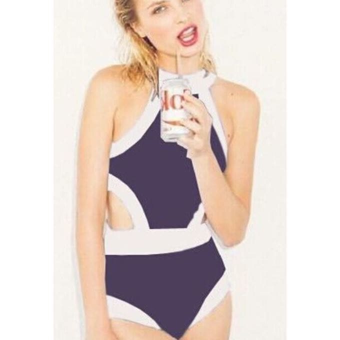 4243.シンプルなツートーン水着（ブラック＆ホワイト）2019 春夏 海 プール