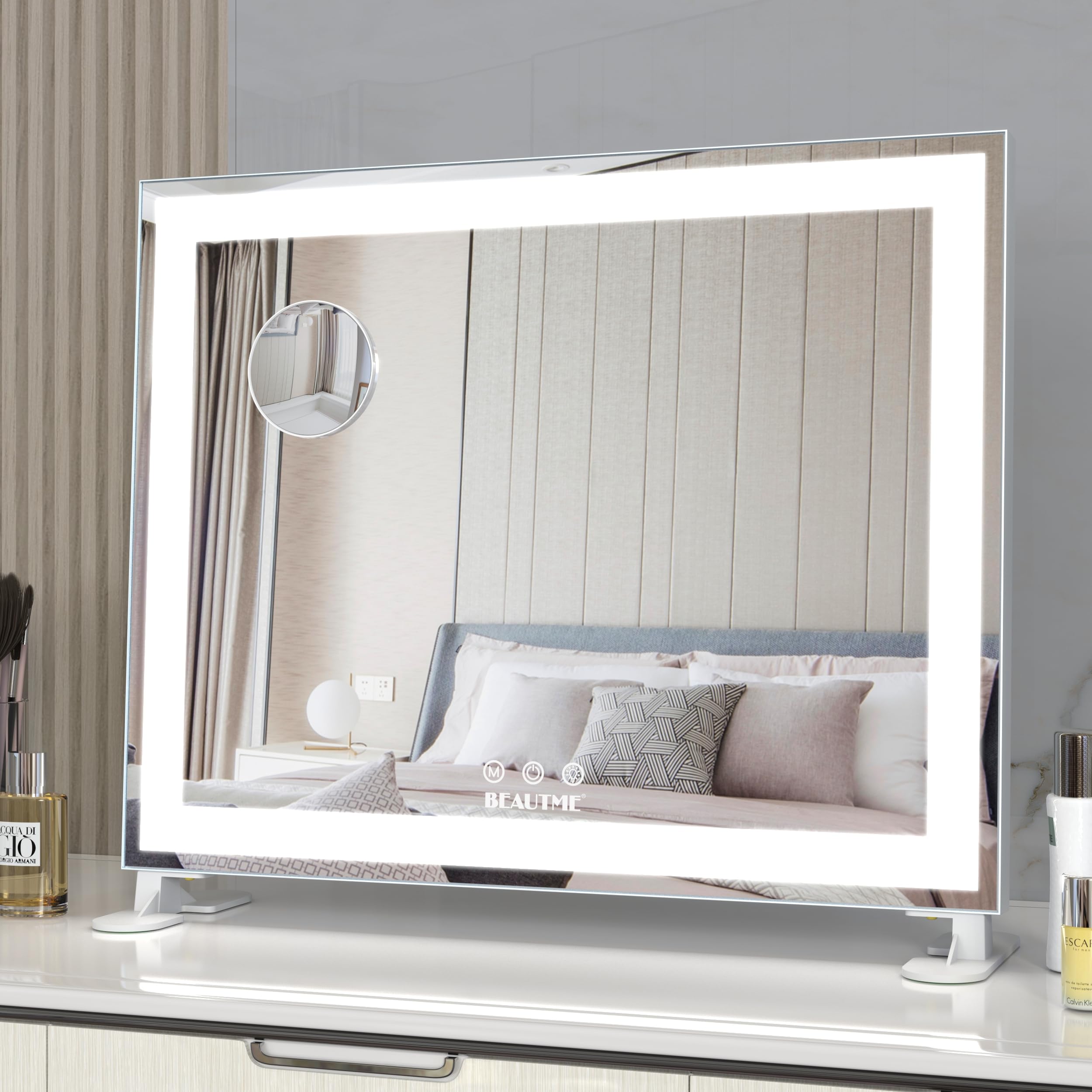 ANYHI 女優ミラー 卓上 ハリウッドミラー 女優ミラー 壁掛け LEDベルトです 女優鏡 ライト付きLED化粧鏡 3つのライトモード 調節可能な明るさ 10倍拡大鏡（48.5x41cm,銀）